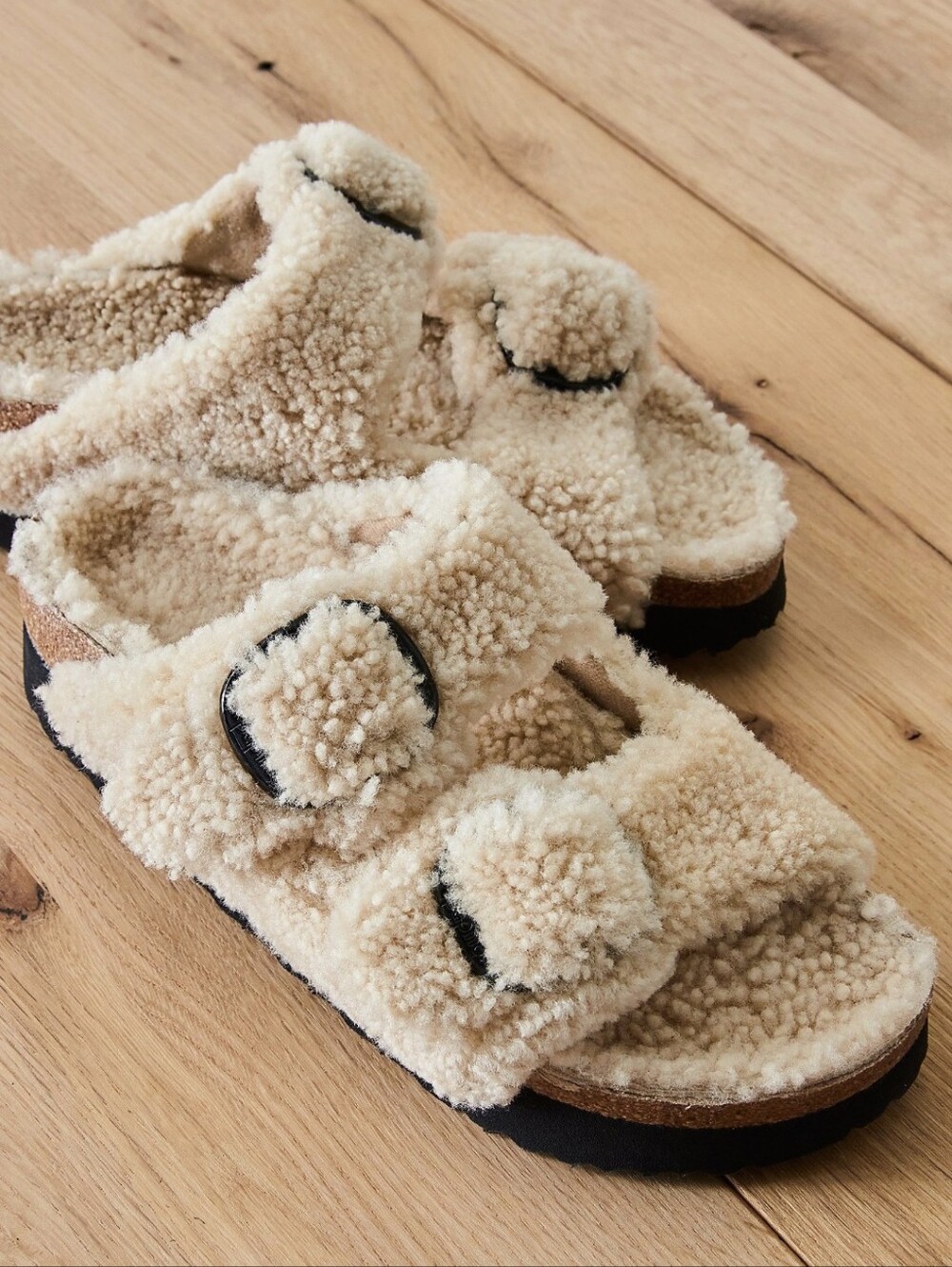 Papillio Big Buckle Teddy Shearling Lined Arizona Sandals